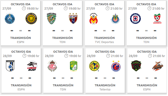 Calendario de octavos de final copa mx apertura 2016